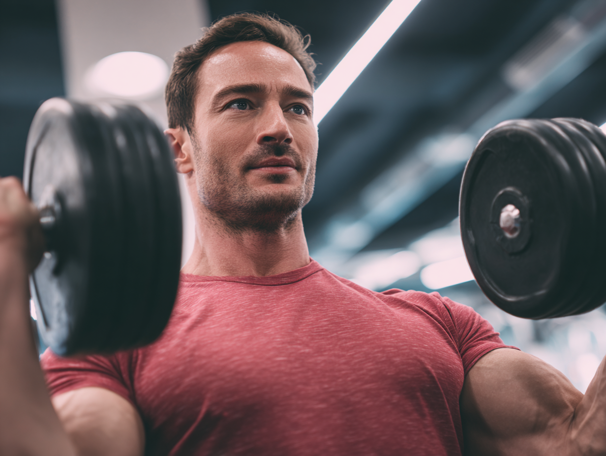 Чоловік виконує силові вправи в залі
